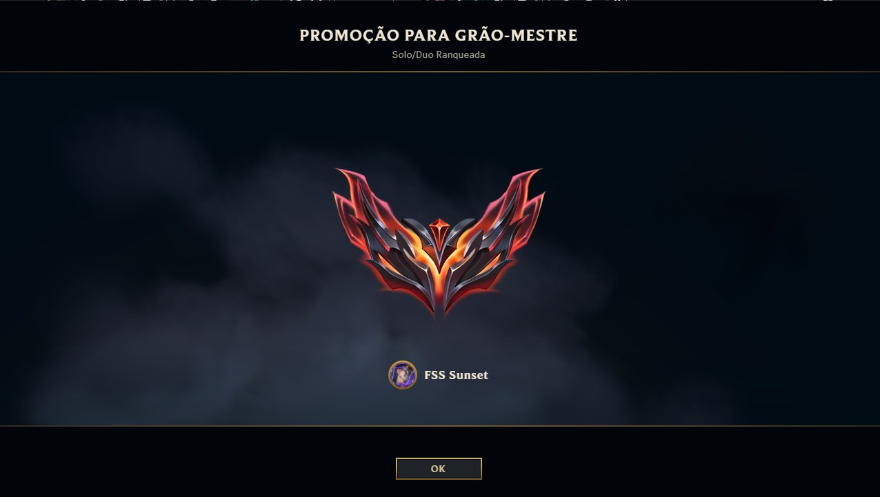 Tela de promoção para Grão-Mestre, Solo/Duo Ranqueada, conta FSS Sunset